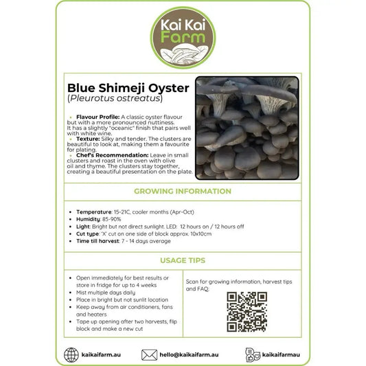 Blue Shimeji Oyster Mushroom Ready To Fruit Block Label