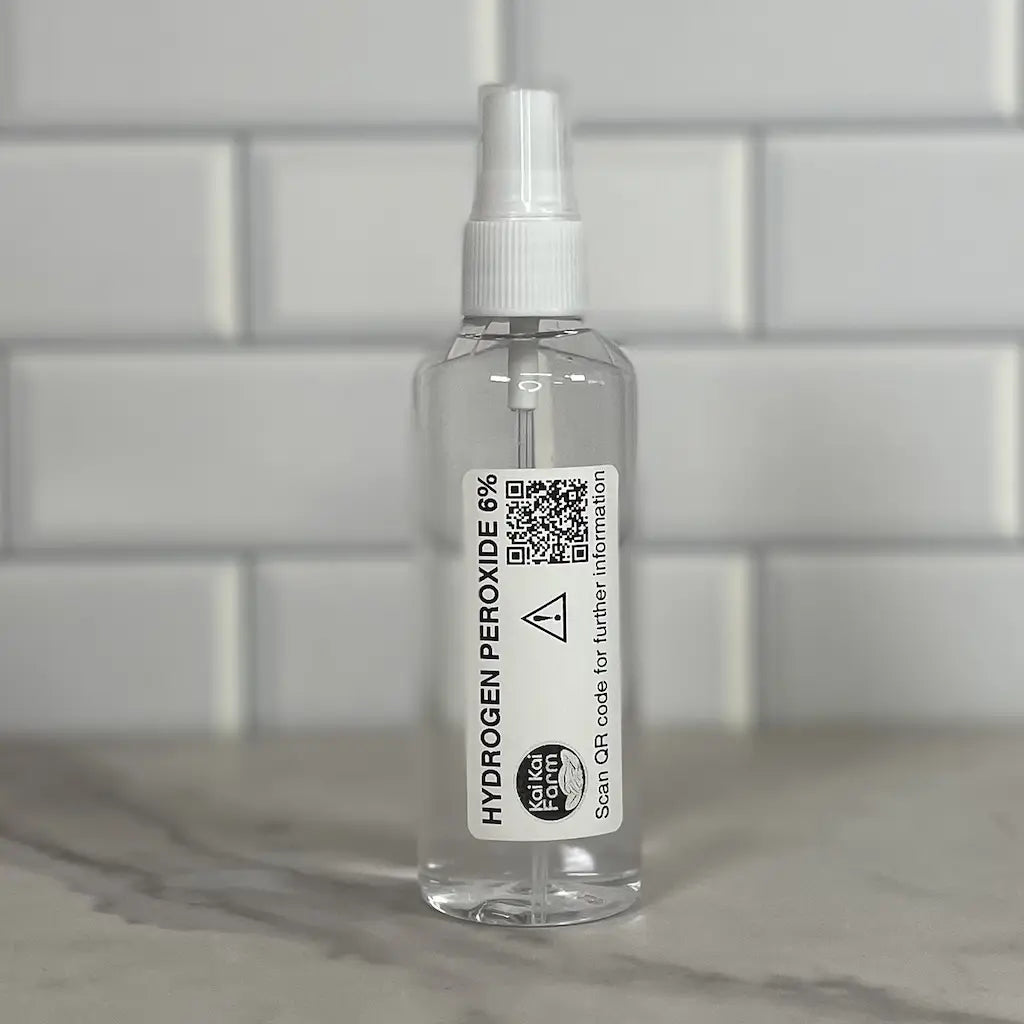 A 100mL spray bottle of 6% hydrogen peroxide