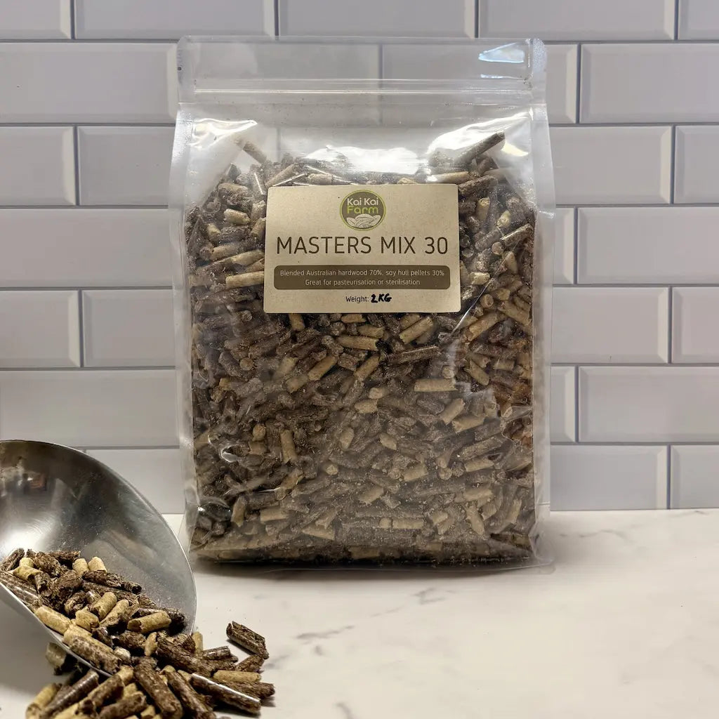 2KG bag of masters mix mushroom 30% soy hull substrate pellets perfect for hot water pasteurisation