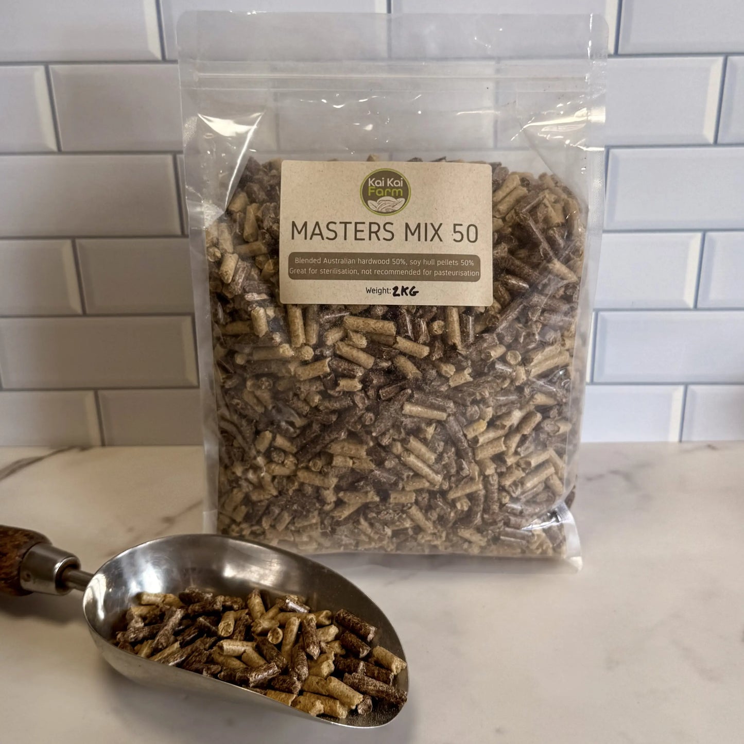 2KG bag of masters mix mushroom 50% soy hull substrate pellets