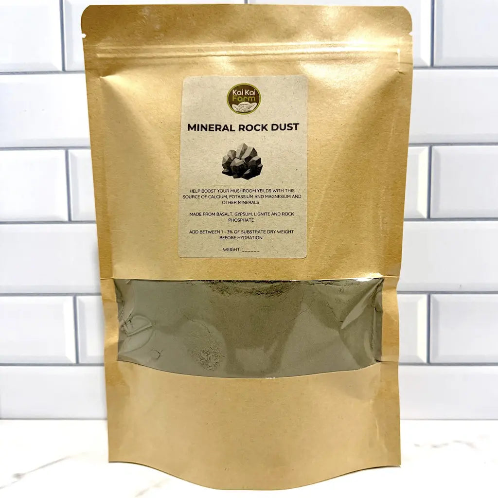 Kai Kai Farm 250g Mineral Rock Dust in a brown resealable pouch with a clear window