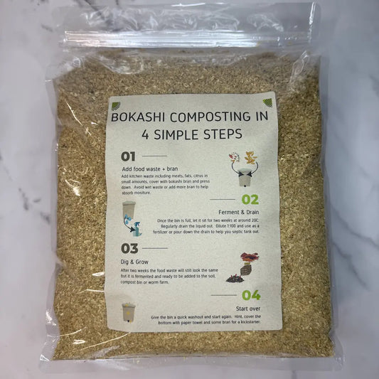 2.5KG Bag Of Organic Bokashi Bran Showing Quick Start Instructions - Bokashi In 4 Steps