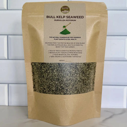 Kraft paper package of Durvillea Potorum Bull Kelp Seaweed Meal