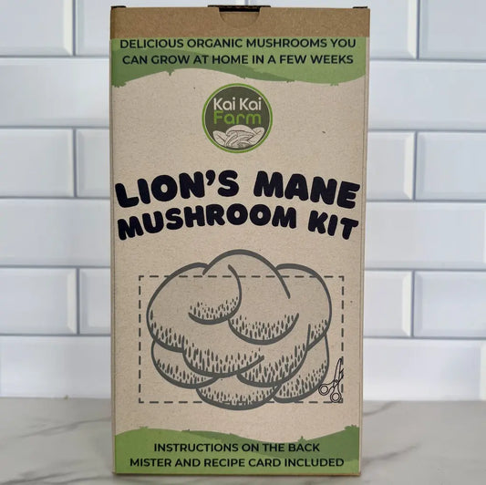 Front Of Organic Lions Mane Mushroom Grow Kit Box