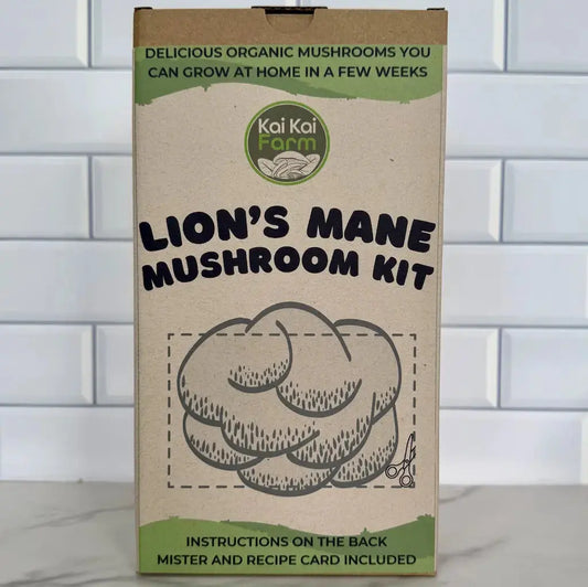 Front Of Organic Lions Mane Mushroom Grow Kit Box
