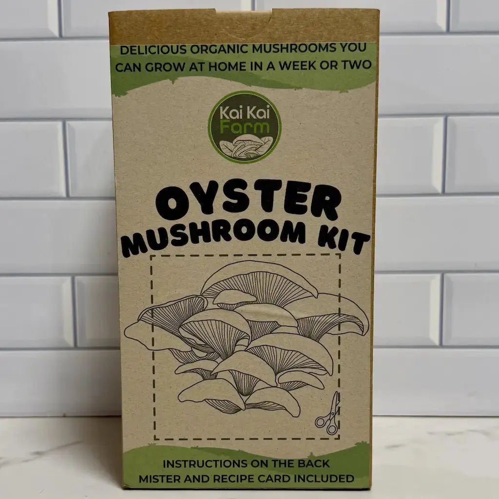 Front Of Organic Oyster Mushroom Grow Kit Box