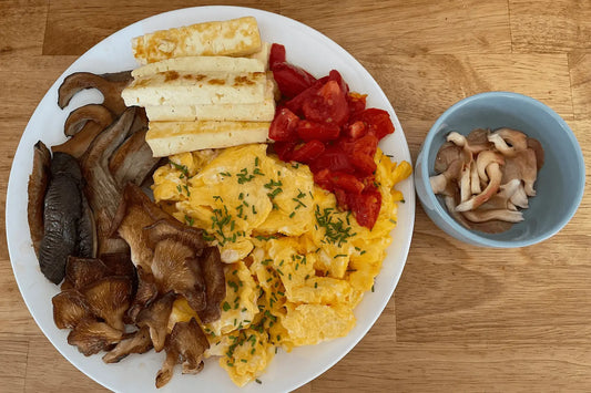 Fried Oyster Mushrooms with Egg and Picked Oyster Mushroom Side Dish