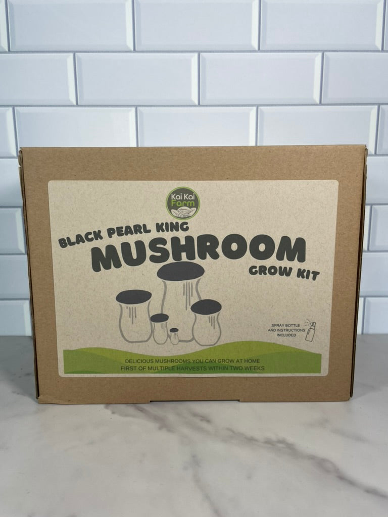 Oustide of the mushroom grow kit box