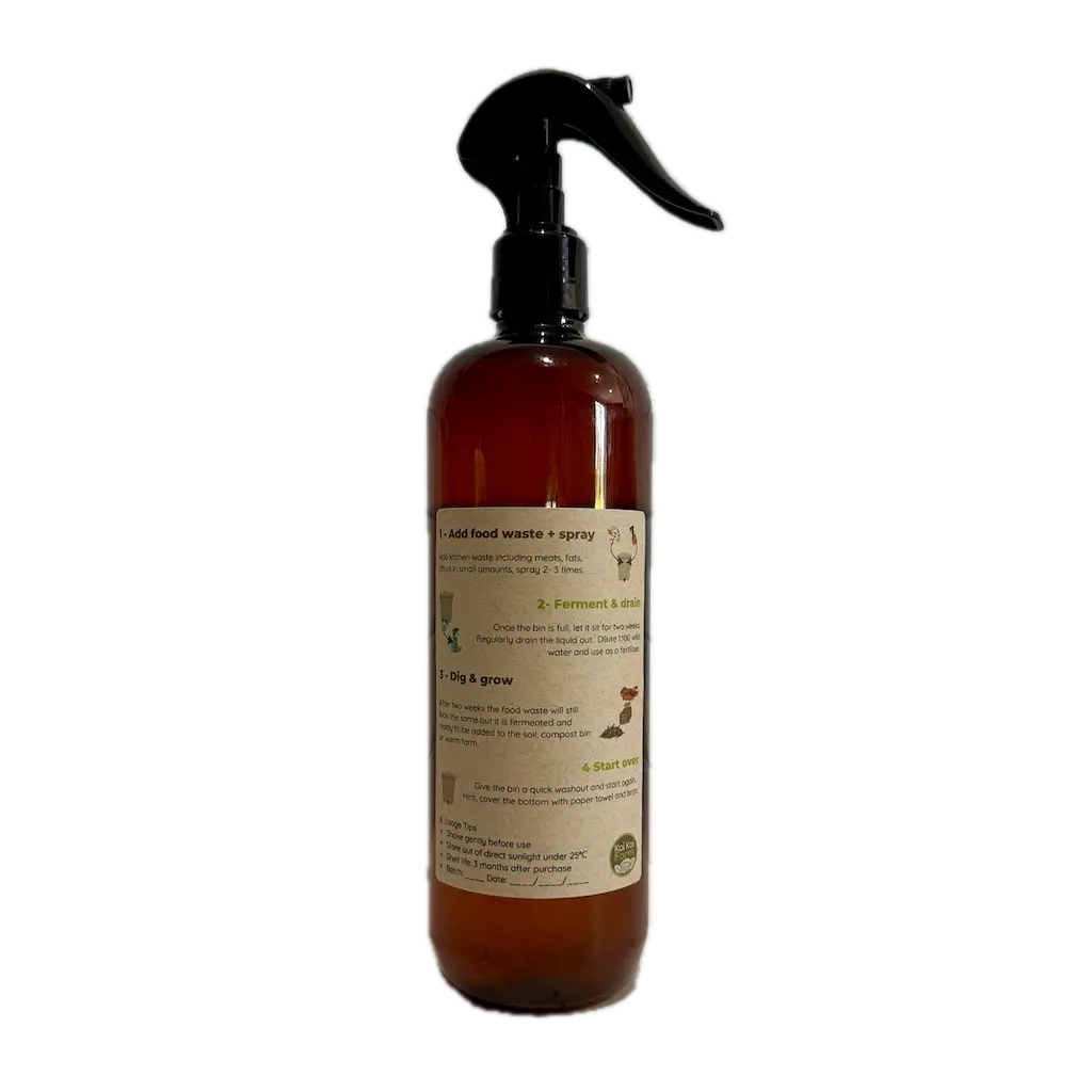 Bokashi Spray - 500mL Compost Accelerator Back Label Instructions