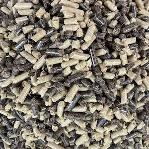 Close up of masters mix -  50% hardwood : 50% soy hull pellets for mushroom substrate