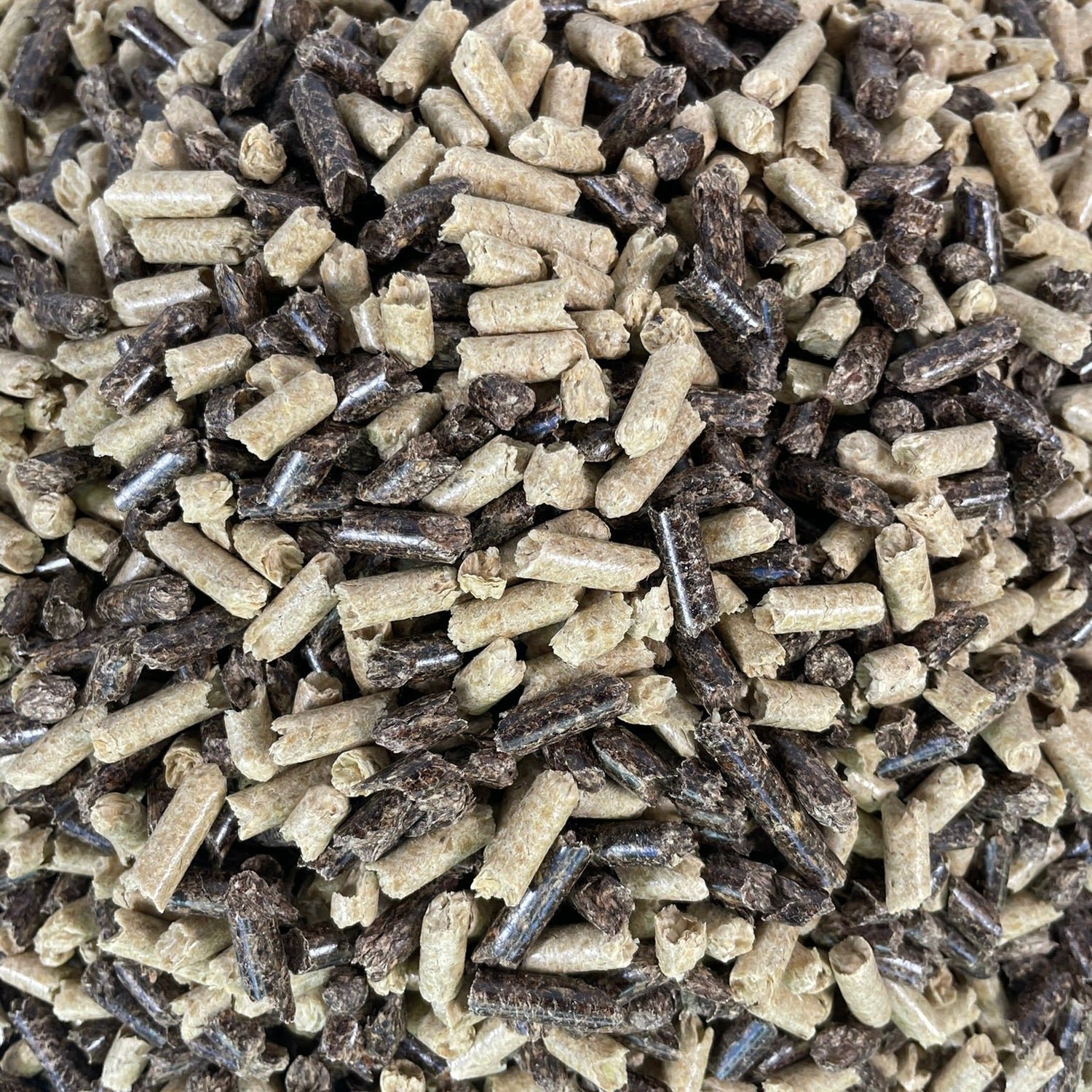 Close up of masters mix -  50% hardwood : 50% soy hull pellets for mushroom substrate