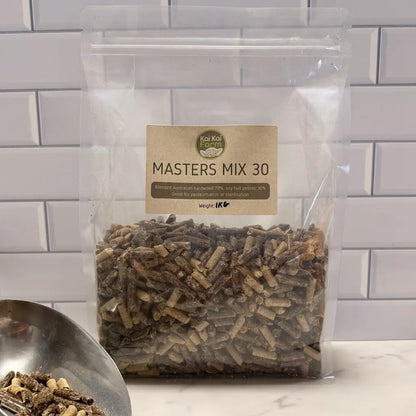 1KG bag of masters mix mushroom 30% soy hull substrate pellets ideal for hot water pasteurisation 
