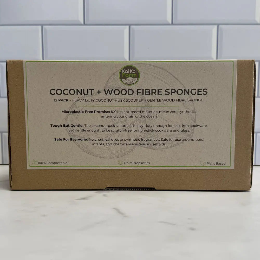 Box of 12x coconut and wood fibre sponge, natural, biodegradable and plastic free