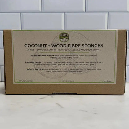 12 Pack Natural Coconut & Wood Fibre Sponges | Compostable & Plastic-Free Kai Kai Farm