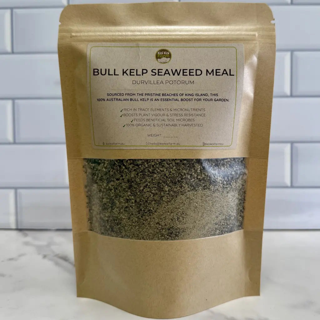 Kraft paper package of Durvillea Potorum Bull Kelp Seaweed Meal