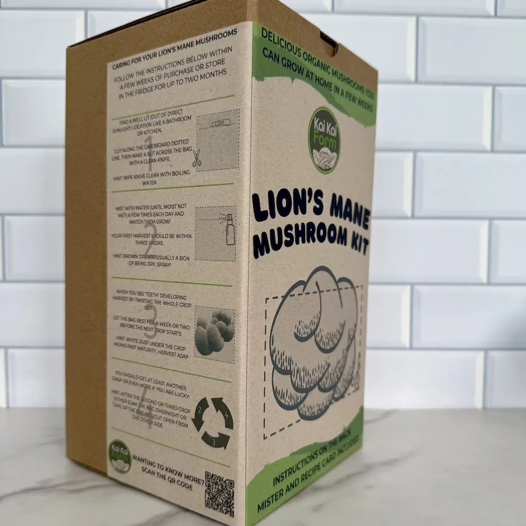 Organic Lion's Mane Mushroom Grow Kit Box Instructions