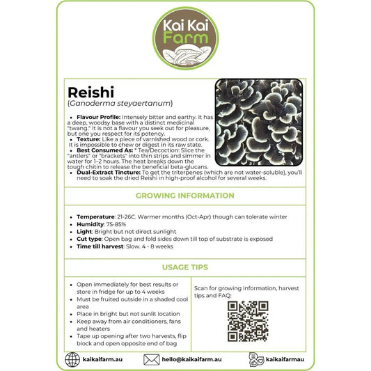 Reishi 'Ganoderma steyaertanum' Mushroom Ready To Fruit Block Label