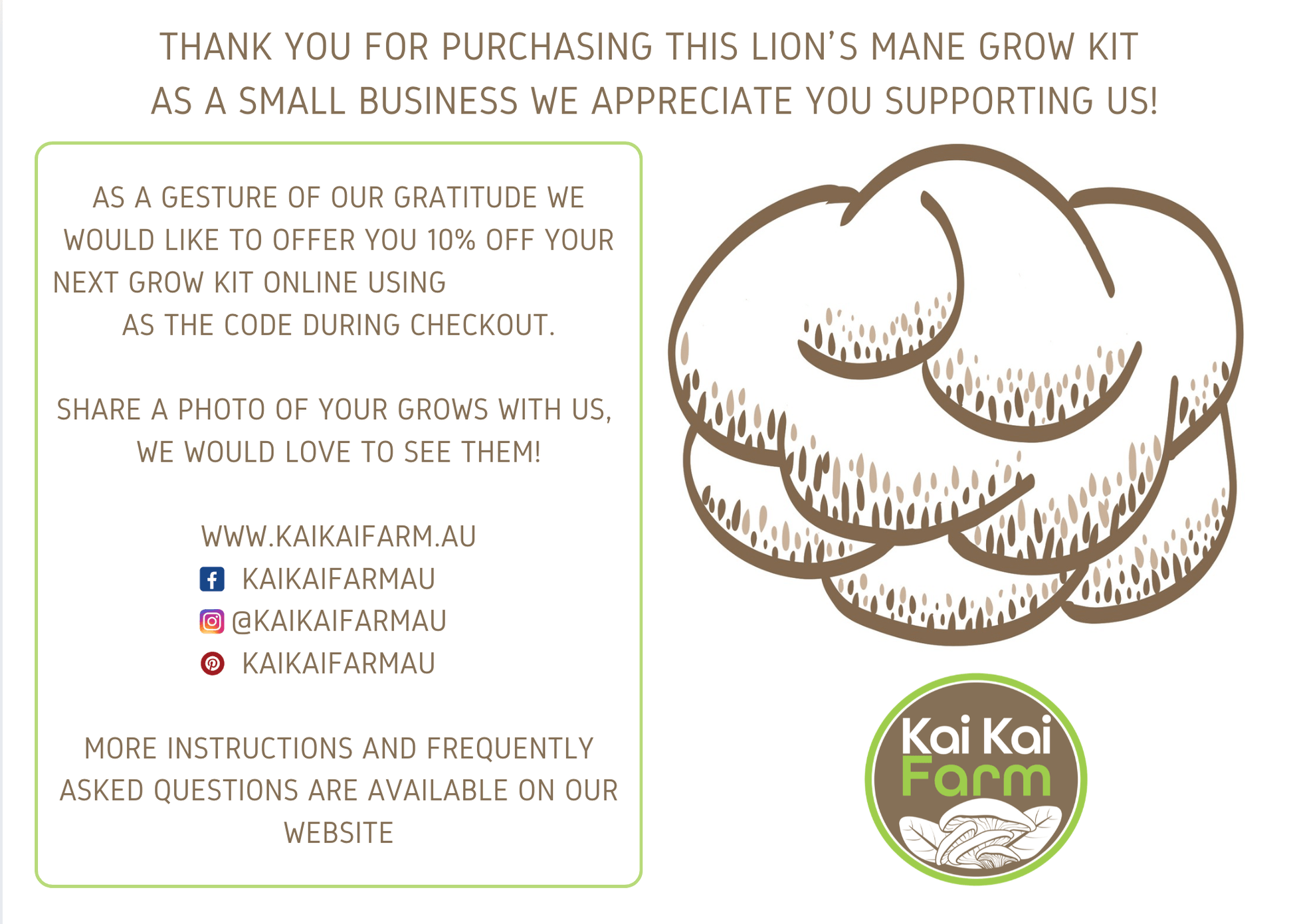 Thank you for purchasing Lion's Mane mushroom grow kit