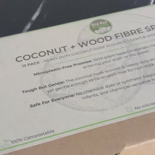12 Pack Natural Coconut & Wood Fibre Sponges | Compostable & Plastic-Free